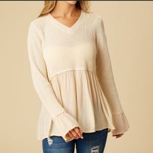 Altar’d State cream long sleeve ruffle knit top with